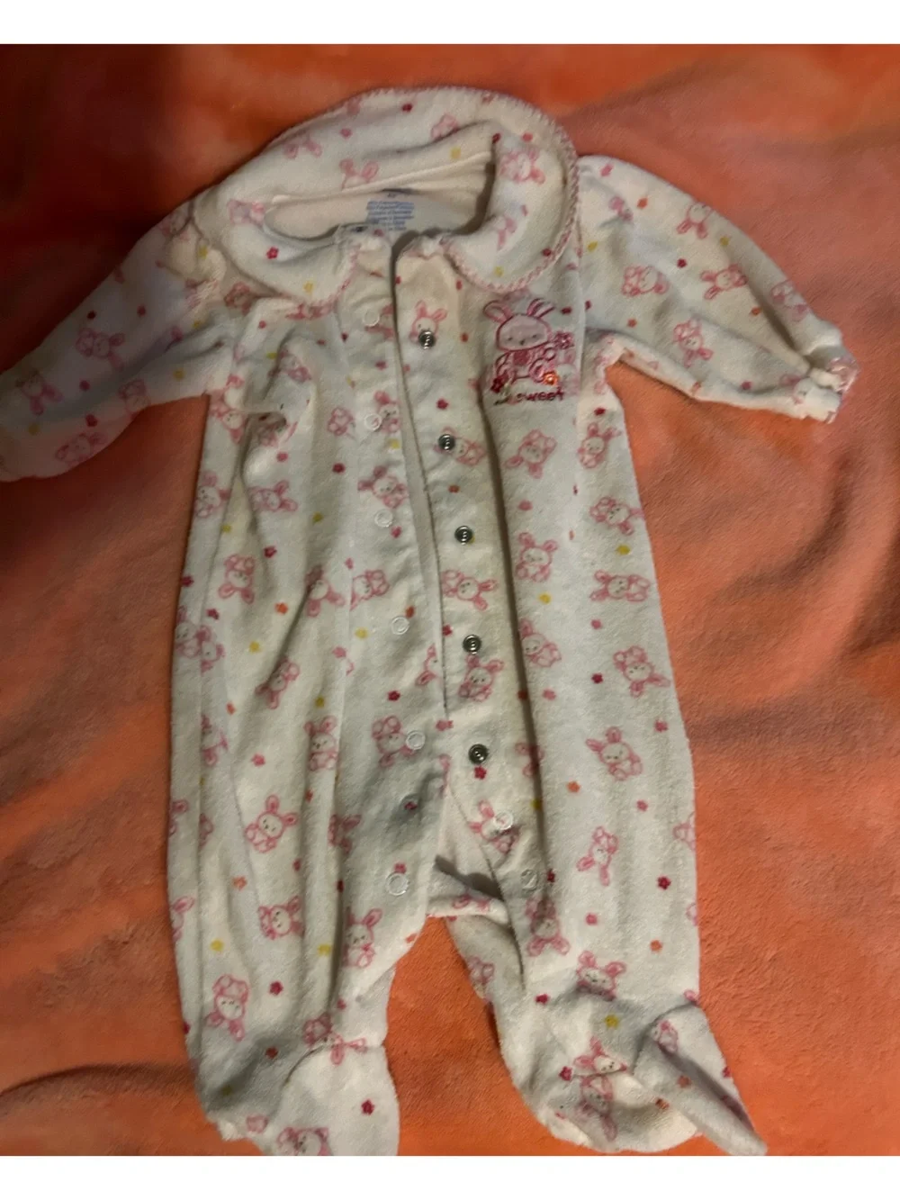 Carter's Cream Fleece Footed One-Piece with Pink Bunny Print